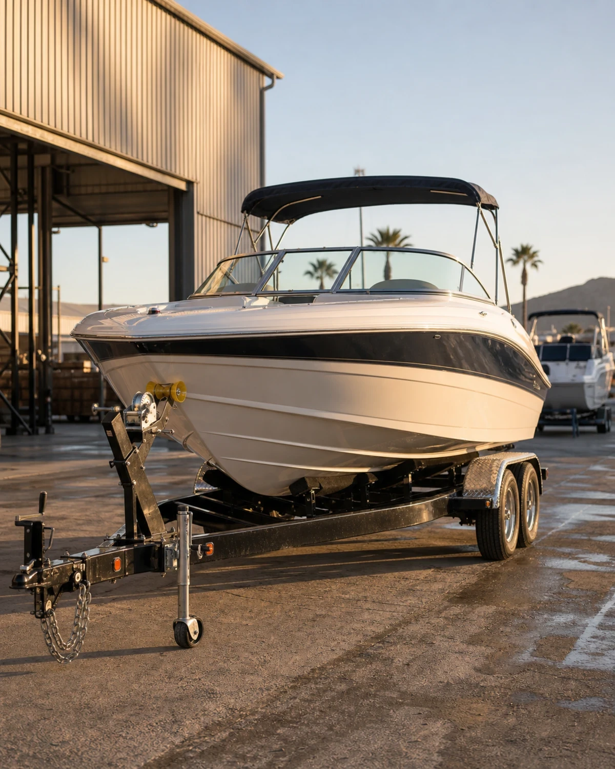Recreational boat supported on a tandem-axle trailer